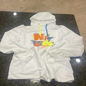 Nike hoodie dri fit size xl white with neon graphic